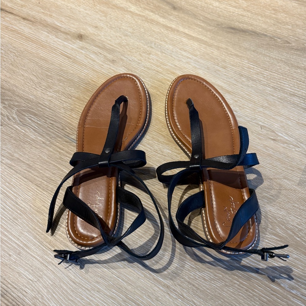 Crown Vintage Black Strappy Sandals with Brown Sole